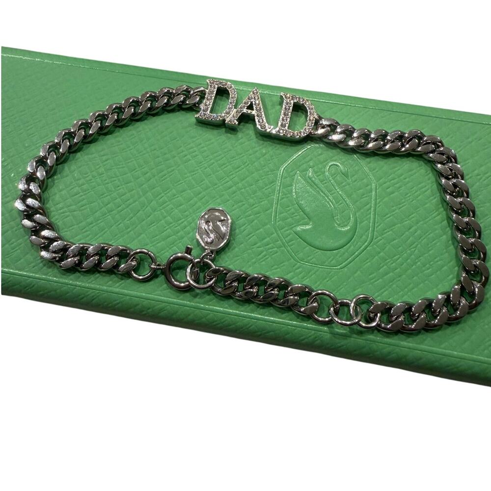 Swarovski Dad Bracelet, White, Rhodium Plated Large